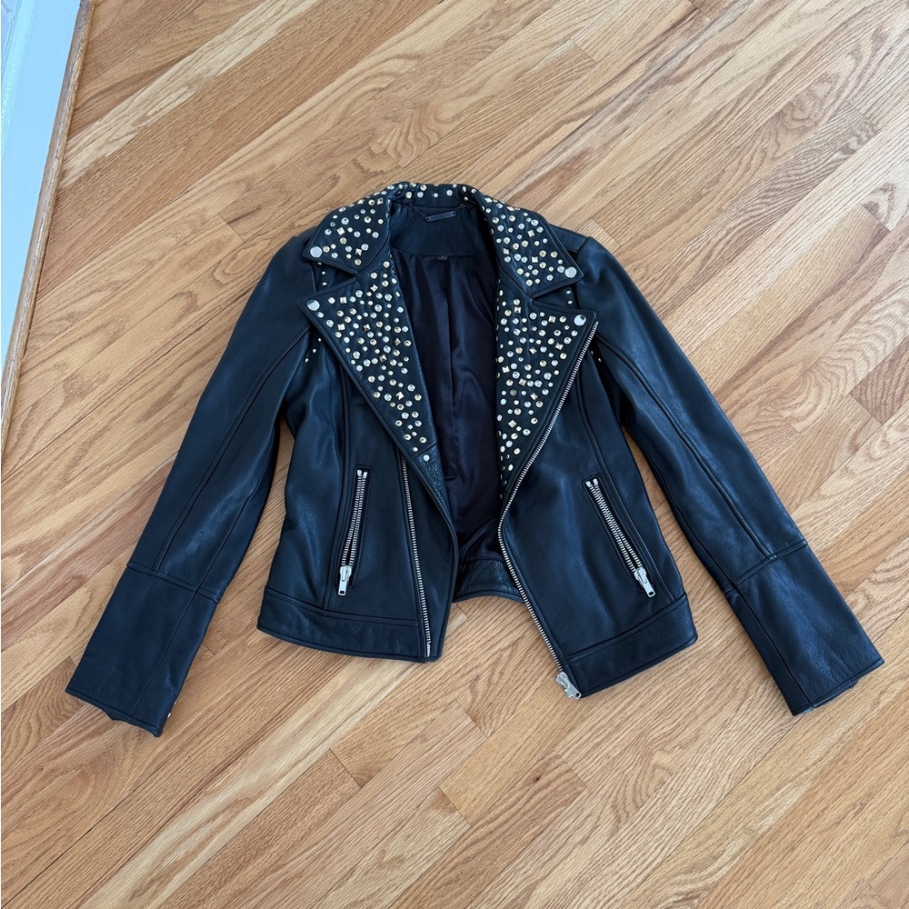 Rachel Zoe Black Leather Studded jacket size 6 - Picture 7 of 7